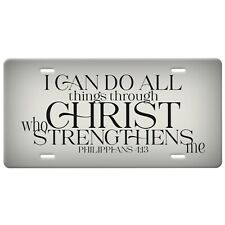 Philippians 4:13-I Can Do All Things Christian License Plate-Black-Grey/Cream picture