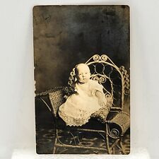 Vintage RPPC Post Card Baby In Dress In Wicker Chair Real Photo Postcard picture
