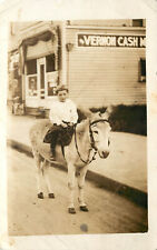 RPPC Postcard Little Girl on Donkey Vernon CA Los Angeles Co Vernon Cash Market picture