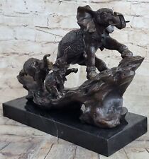 Solid Bronze Metal Statue Base Elephant Pack Safari Sculpture Home Artwork Deal picture