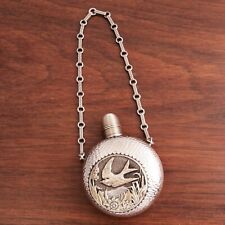 GORHAM STERLING SILVER AESTHETIC PERFUME / SCENT BOTTLE BIRD, FLORALS 1870S picture