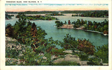 Canadian Isles Thousand Islands NY Aerial View White Border Postcard c1920s picture