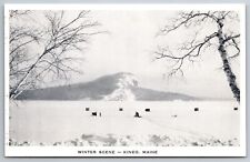 Moosehead Lake Maine~Winter Scene~Ice Fishing at Kineo~1940s B&W Postcard picture