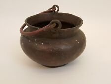 Vintage antique small hammered copper pot cauldron with handle 5