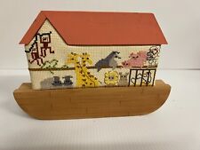 Vintage Handmade Cross Stitch Wood Noah's Ark - Country- Farmhouse- Primitive   picture