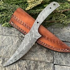 CUSTOM HAND FORGED DAMASCUS Steel Blank Blade Skinner Hunting Knife with Sheath picture