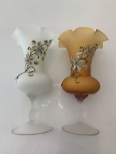 Vintage Ruffled Top W/ Bottom Gold Trim Vase Floral Hand Painted Set picture