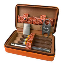 Portable Leather Cedar Wood Humidor Cigarette Case Bag 4 Travel Cigar Holder picture