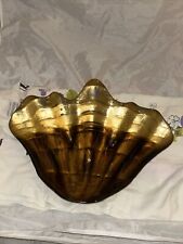 Three Hands large Brown Gold Unique hand-pianted Glass Seashell Bowl picture