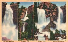 Vintage Postcard 1940's Yosemite National Park Nevada Falls Vernal & Bridal Veil picture