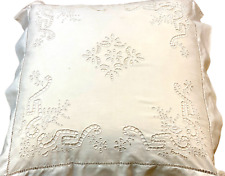 Large Antique Cutwork Embroidery Pillow Sham European 30” Sq Victorian Home Dec picture