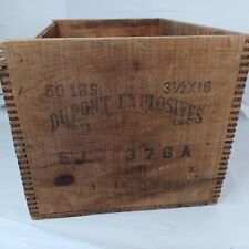 Vintage Wooden Dupont High Explosives Crate Dovetail 50 LBS Wood Box Antique picture