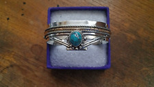 Navajo Sterling Silver 14K Turquoise Cuff Bracelet by Roger Nelson ~ 46 Grams picture
