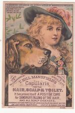 T Hill Mansfield's Capillaris Girl Dog G E Swope Newville PA  Vict Card c1880s picture