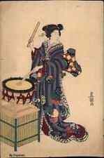 Formosa Oolong Tea Advertising Geisha Woman Kimono Drum c1910 Postcard picture