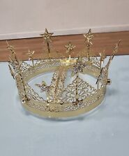 Large Virgin Mary Star Crown in Golden Brass Filigree With Rhinestones. picture