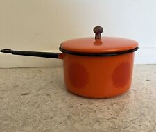 Vintage 70s Cookware Orange Red Sunburst Enamelware Pot Retro Design Saucepan picture