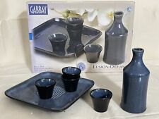 Vintage Sake Set Decanter, 4 Cups, Platter, By Gabbay Old Stock 2004 with Box picture