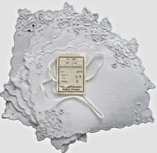 Set of 6 Madeira Embroidery Linen Cocktail Napkins, Flora Handwork Scallops NOS picture