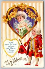 Antique Valentines Day Postcard Soldier Lady O Pray Accept This Heart 1912 J1 picture