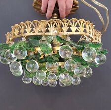 AS-IS***Stunning VTG Brass & Glass Grapes / Leaves Ceiling Lamp - Made in Spain picture