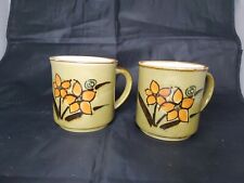 Vtg Orange Daisy 2 Coffee Tea Mug Cup Ceramic Collectable Japan MCM Speckle picture