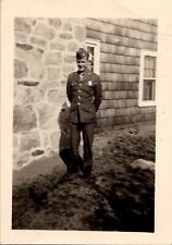 Vtg Found B&W Photo WW2 Soldier Uniform Army Military Retro Outdoors Posing picture