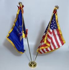 Vintage Desk Top - Table Top North Dakota State flag & American Flag Annin & Co. picture