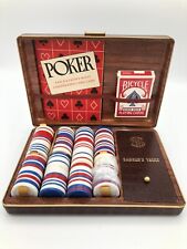 Vintage Poker Set from 1950's Leather Embossed Case Great For Home or Travel picture