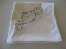 VTG Tablecloth Cotton 1940's 50's 60's Blue on White Embroidery Tea Set 48x45 picture