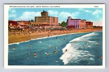 Santa Monica CA-California, Bathers Enjoying The Surf, Antique Vintage Postcard picture