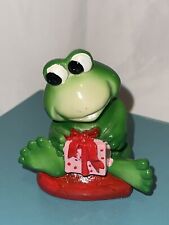 Cute Resin Frog Figurine Valentine’s Day Sitting On Heart With Gift picture