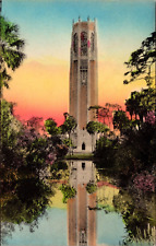 Postcard Hand Colored Singing Tower Bok Garden Reflective Lake Wales Florida FL picture