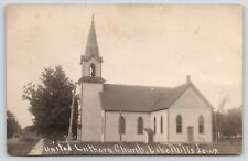Lake Mills IA~United Lutheran Church~Bell Inside Steeple~Arch Windows~RPPC c1910 picture