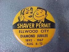 August 1967 Shaver Permit Pinback Button Ellwood City Diamond Jubilee Orig EXC picture