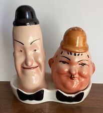 Vtg 3-Pc Laurel & Hardy Salt & Pepper Shakers w/Tray Dresden Germany ExCond picture