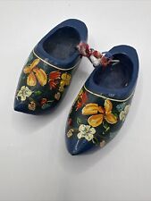 Vtg Wood Shoes Made In Holland Blue Clogs Hand Painted Flowers picture