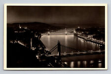 Aerial View Danube River Bridges Budapest Real Photo Postcard picture