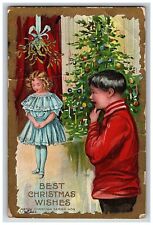 1907-15 Christmas Wishes Best Postcard Vtg DecoratedTree Children picture