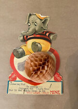 Vintage Honeycomb Valentines Card Circus Elephant 1940s picture