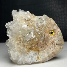 220g Natural Crystal Cluster Quartz,Specimen Stone, Hand-Carved FISH picture