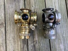 2 Antique Bicycle carbide gas Head Lamps  Lights 1899 SOLAR Badger Brass Kenosha picture