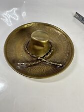 Vintage Brass Mexico Sombrero Ashtray Hat Engraved Floral Braided Hatband picture