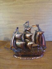 Vtg Copper Tone Tin Metal Sailing Ship Nautical Decor Sculpture Clipper  picture