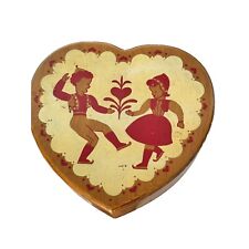 Vintage Hand-Painted Heart-Shaped Wooden Box - Collectible Decorative Storage picture