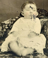 Antique 1800s Tintype Photograph of Child with Intense Expression & Unique Eyes picture