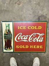 Vintage Coca - Cola Tin Metal 20 X 28 sign Ice Cold Sold Here Pat’D Dec 1923 2 picture