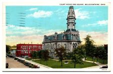 Antique Court House and Square, Street View, Old Cars,Bellefontaine, OH Postcard picture