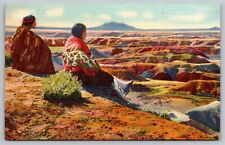 Linen Postcard Native American Hopi Indians on Edge of the Painted Desert A19 picture