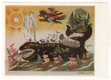 1987 Fairy Tale Miracle Yudo Fish WHALE BOY Folk ART Soviet RUSSIAN POSTCARD Old picture